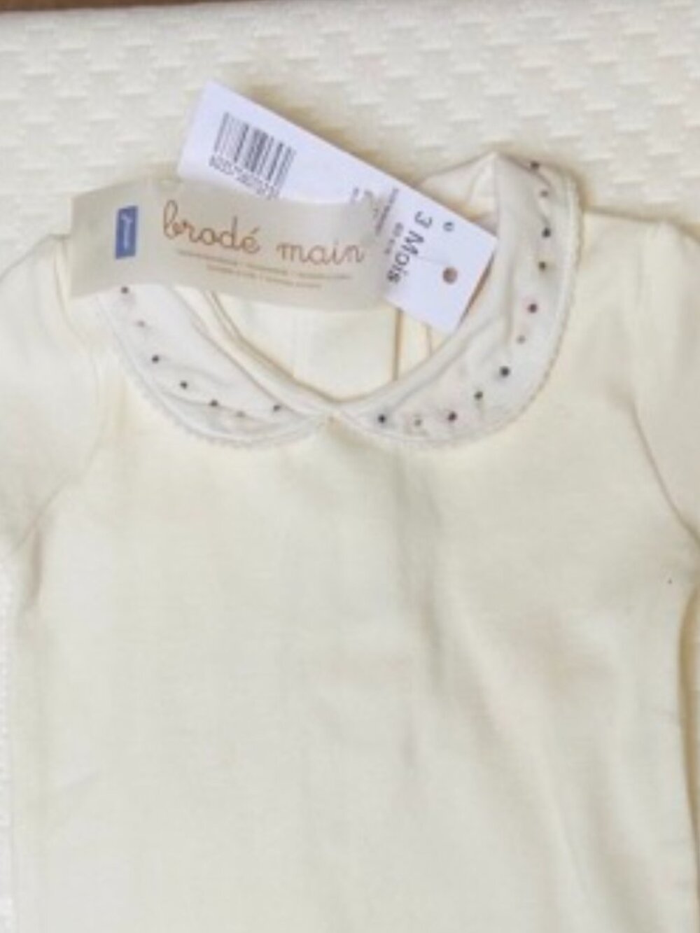 Jacadi, Ivory long sleeve Infant body, Size: 3 Months, hand embroidered collar
